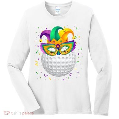 Golf Ball With Jester Hat Mardi Gras Fat Tuesday Parade Women's Long Sleeve Shirt