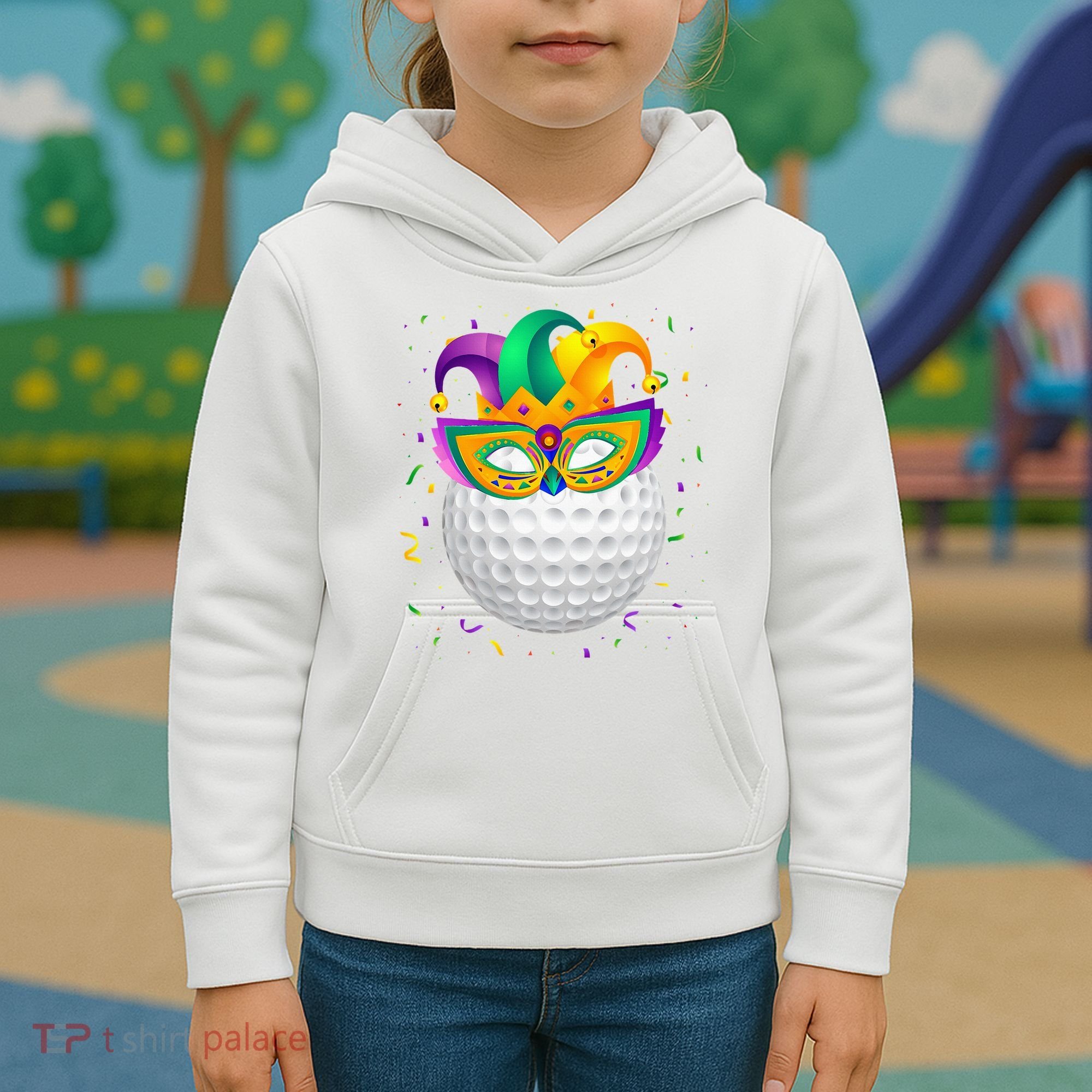 Golf Ball With Jester Hat Mardi Gras Fat Tuesday Parade Kids Hoodie