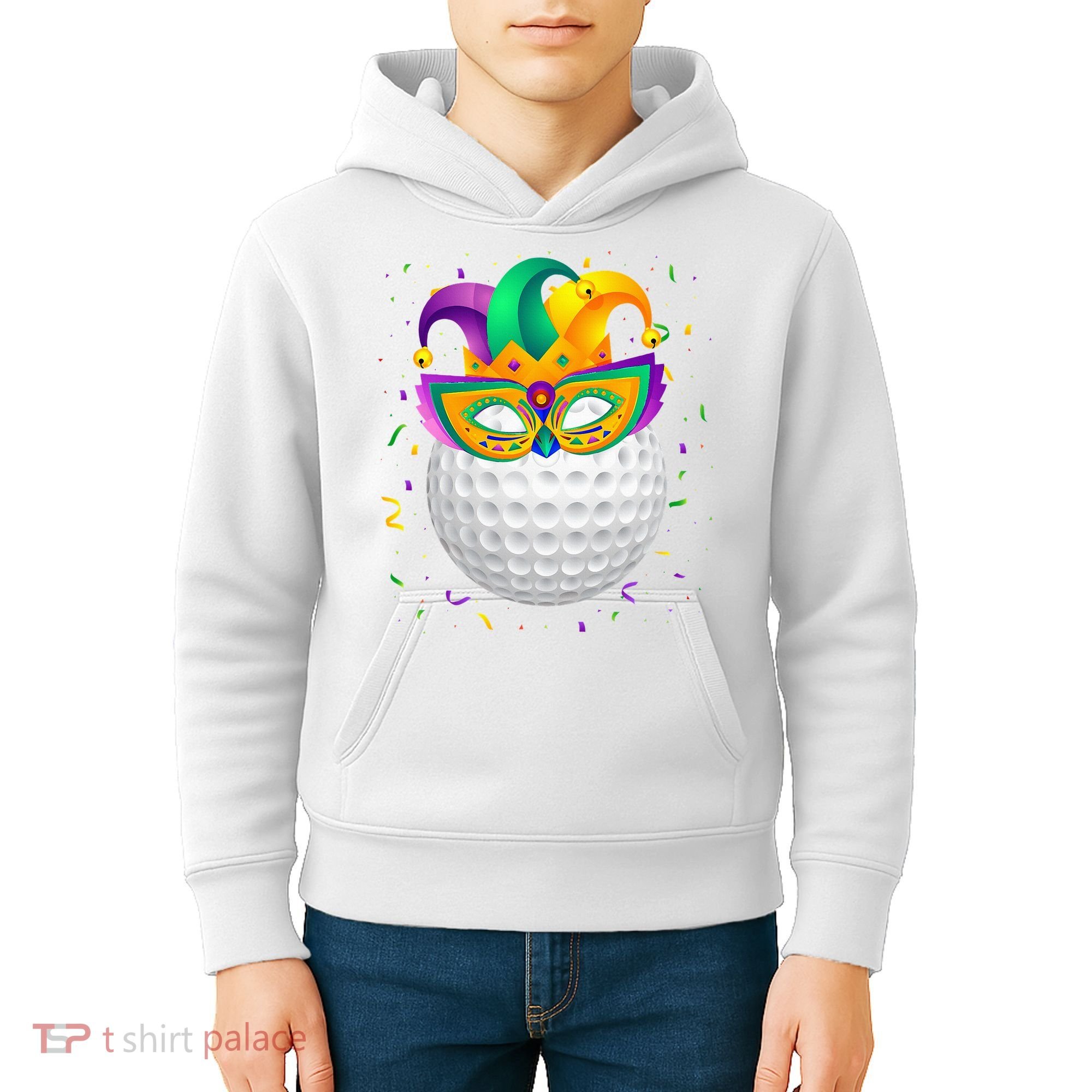 Golf Ball With Jester Hat Mardi Gras Fat Tuesday Parade Kids Hoodie
