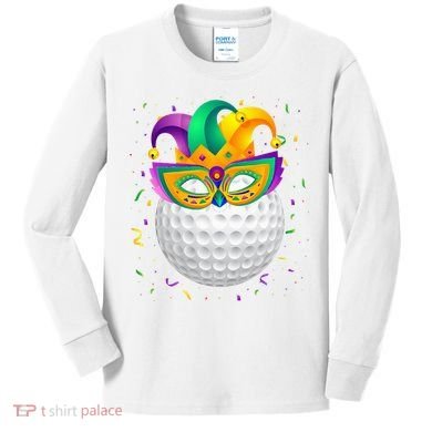 Golf Ball With Jester Hat Mardi Gras Fat Tuesday Parade Kids Long Sleeve Shirt