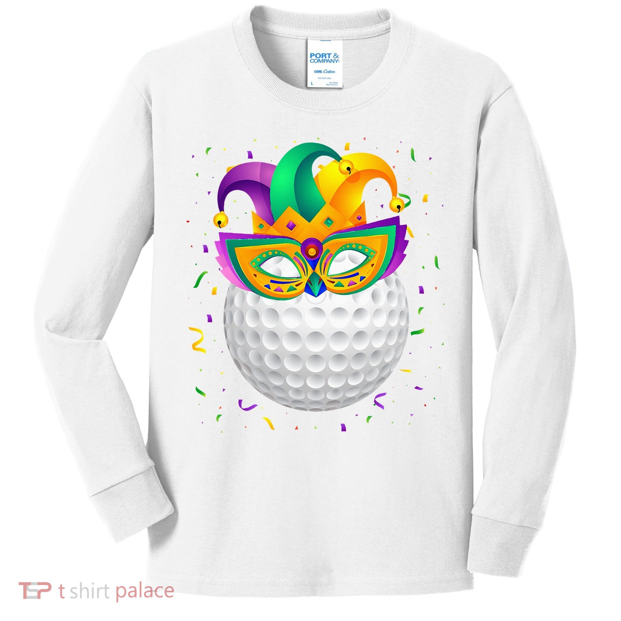 Golf Ball With Jester Hat Mardi Gras Fat Tuesday Parade Kids Long Sleeve Shirt