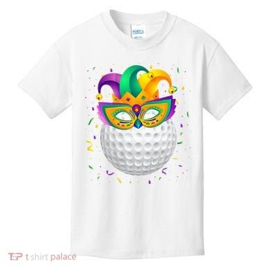 Golf Ball With Jester Hat Mardi Gras Fat Tuesday Parade Kids T-Shirt