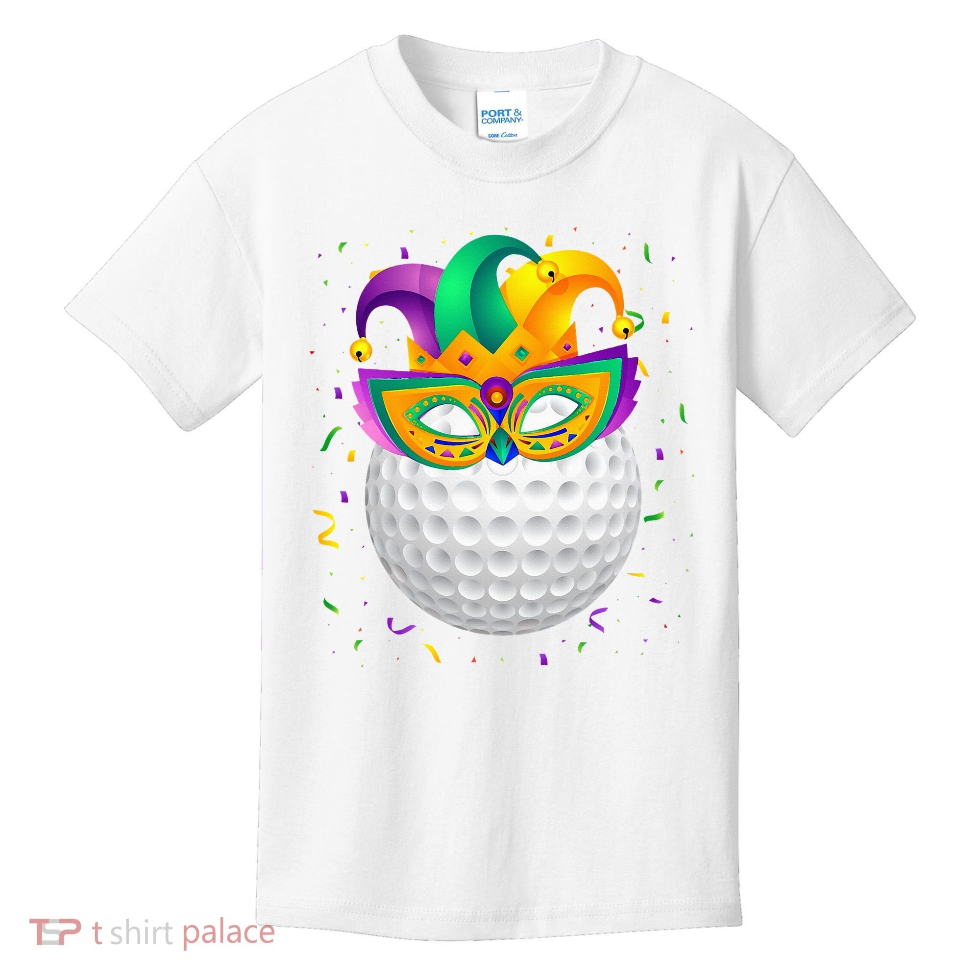 Golf Ball With Jester Hat Mardi Gras Fat Tuesday Parade Kids T-Shirt