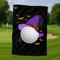 Golf Ball Witch Hat Pumpkin Spooky Halloween Costume Golf Towel thumb 1
