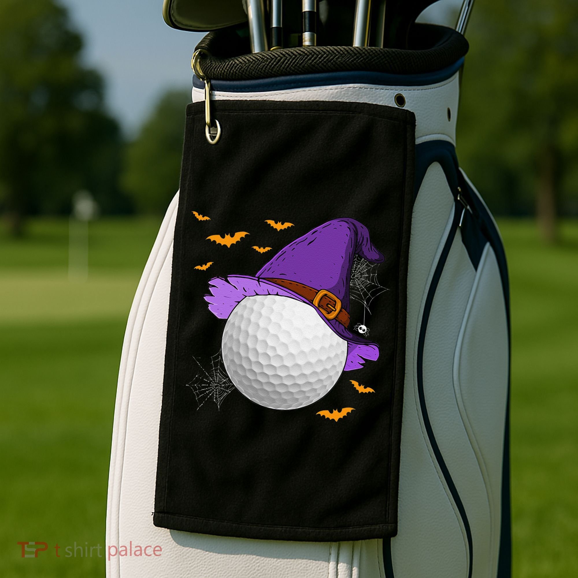 Golf Ball Witch Hat Pumpkin Spooky Halloween Costume Golf Towel