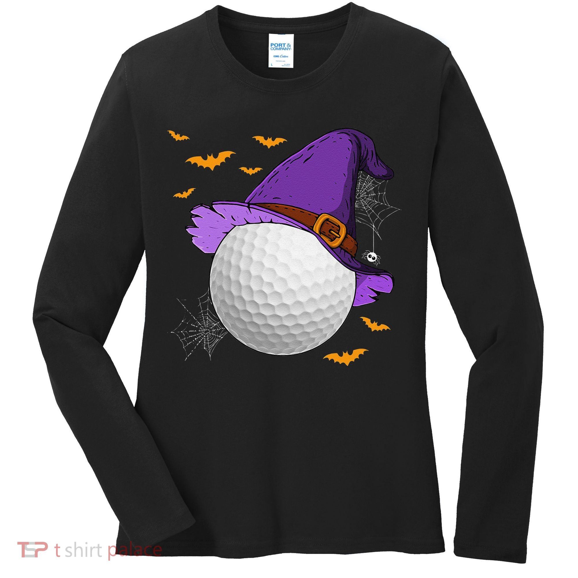 Golf Ball Witch Hat Pumpkin Spooky Halloween Costume Women's Long Sleeve Shirt