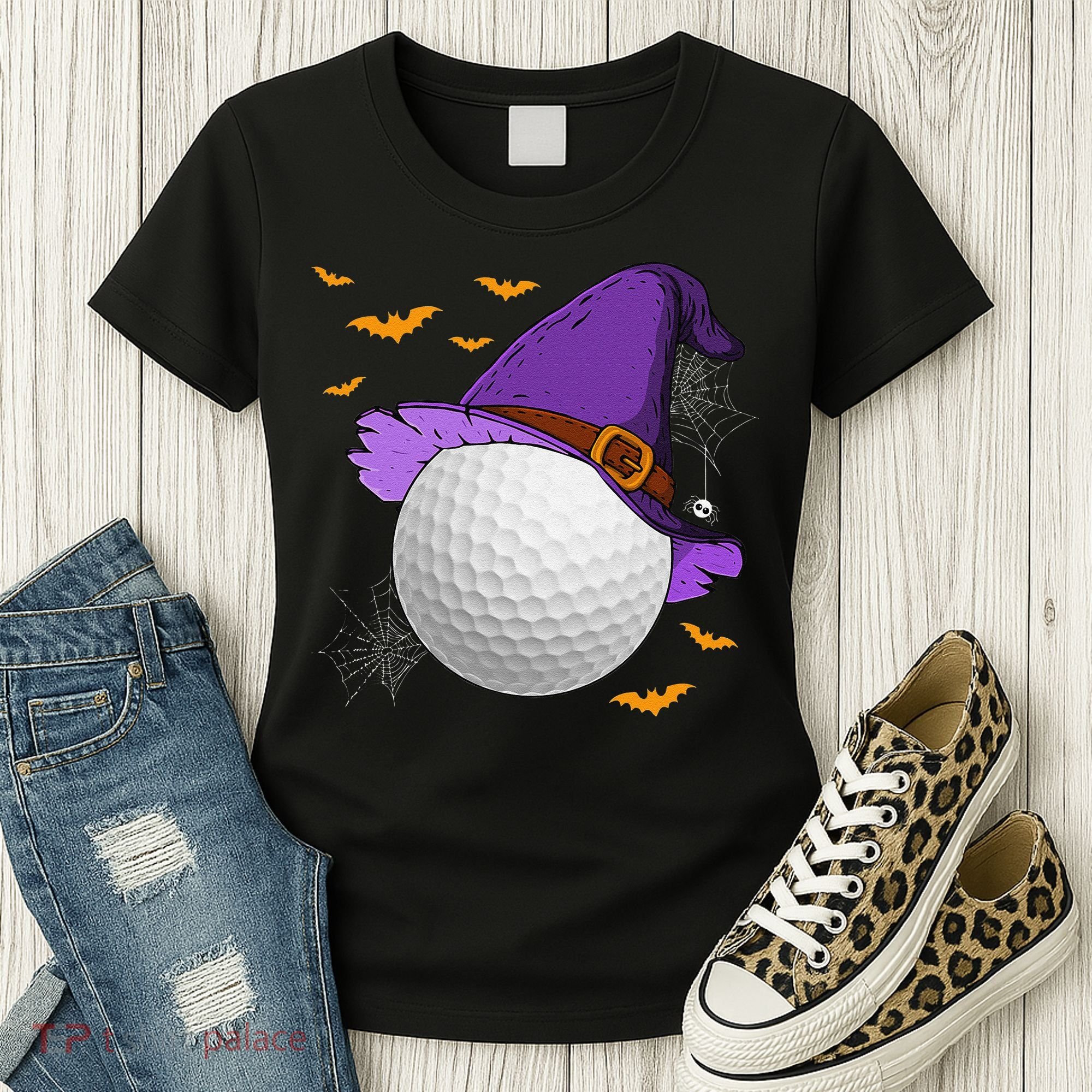 Golf Ball Witch Hat Pumpkin Spooky Halloween Costume Women's T-Shirt