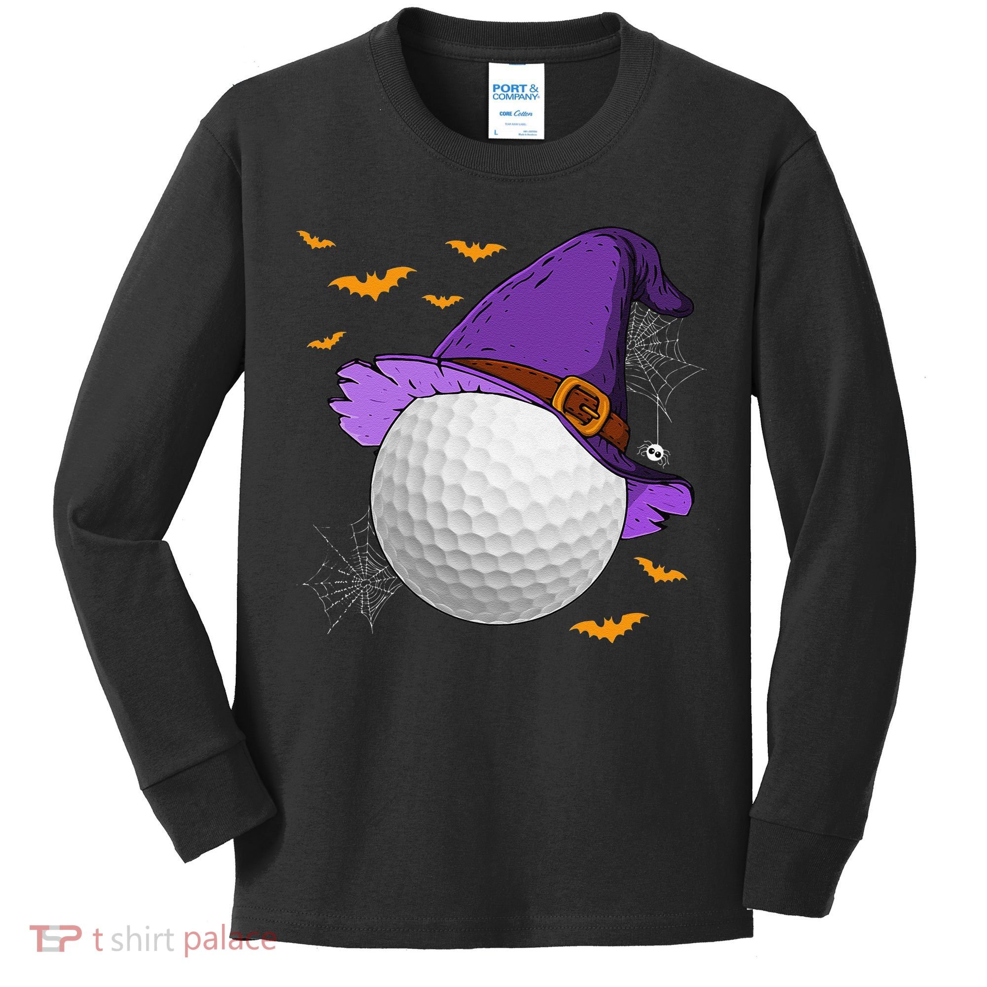 Golf Ball Witch Hat Pumpkin Spooky Halloween Costume Kids Long Sleeve Shirt