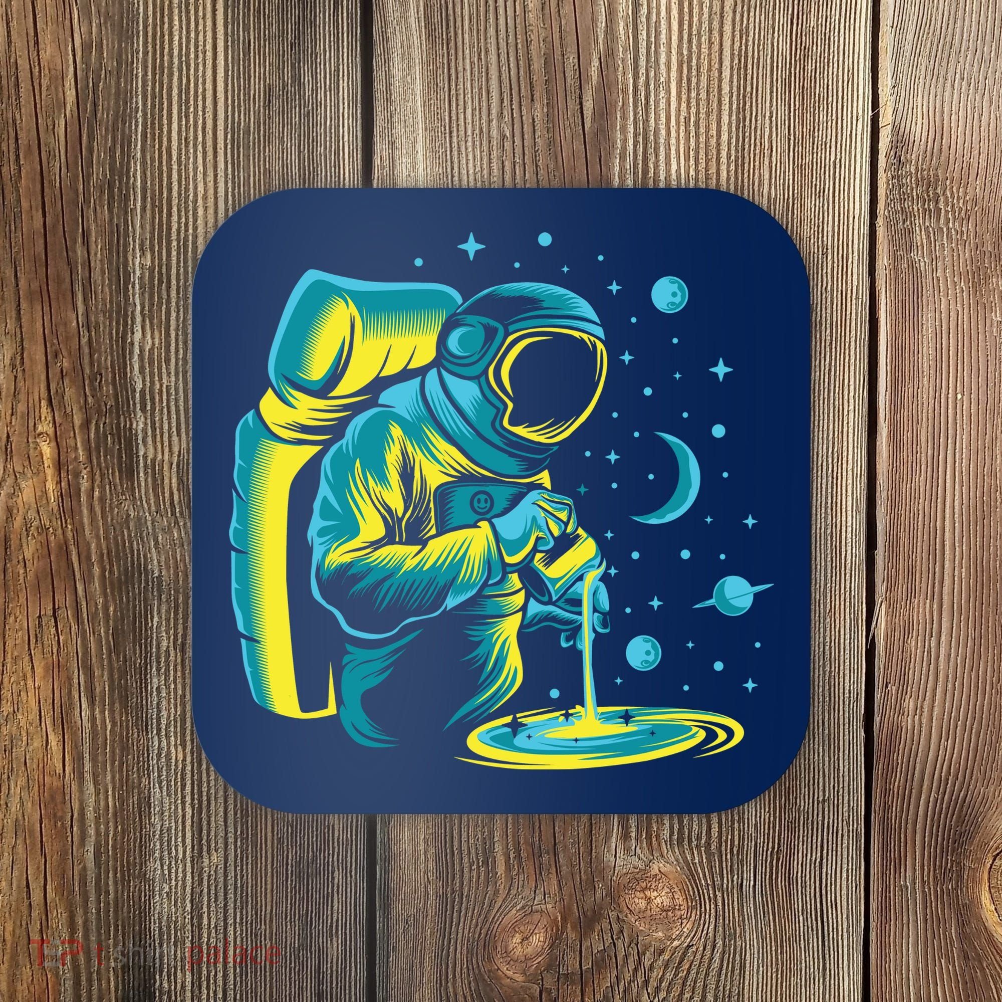 Galaxy Coffee Astronaut Pouring Coffee Coaster