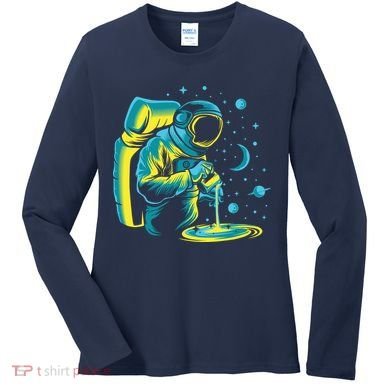 Galaxy Coffee Astronaut Pouring Coffee Women's Long Sleeve Shirt