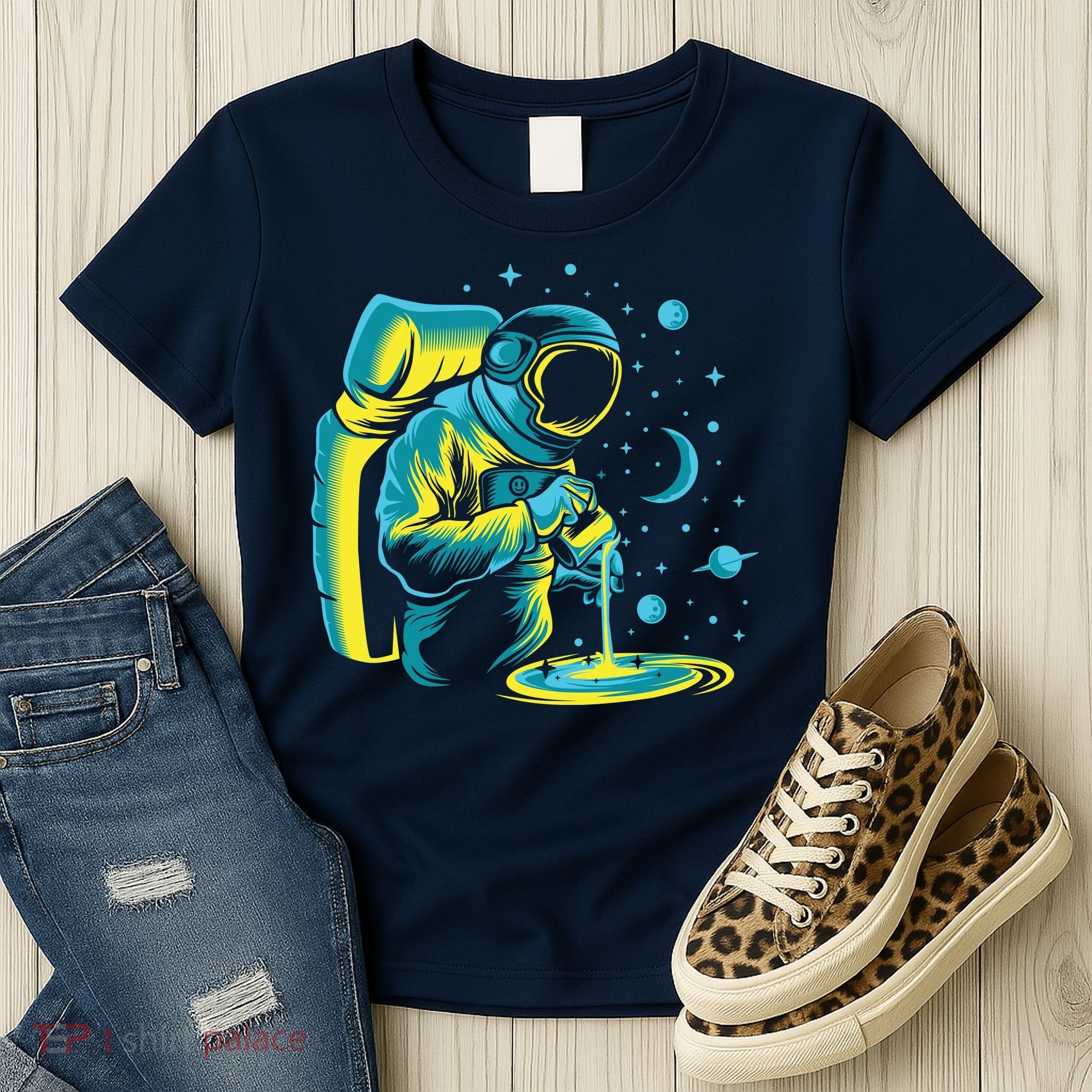Galaxy Coffee Astronaut Pouring Coffee Women's T-Shirt