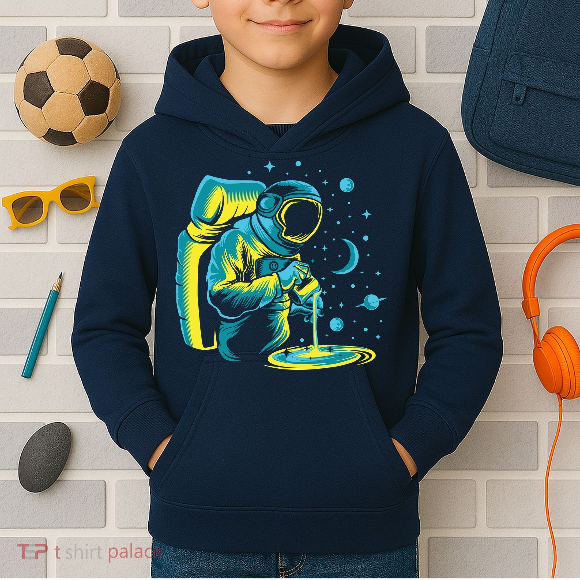 Galaxy Coffee Astronaut Pouring Coffee Kids Hoodie