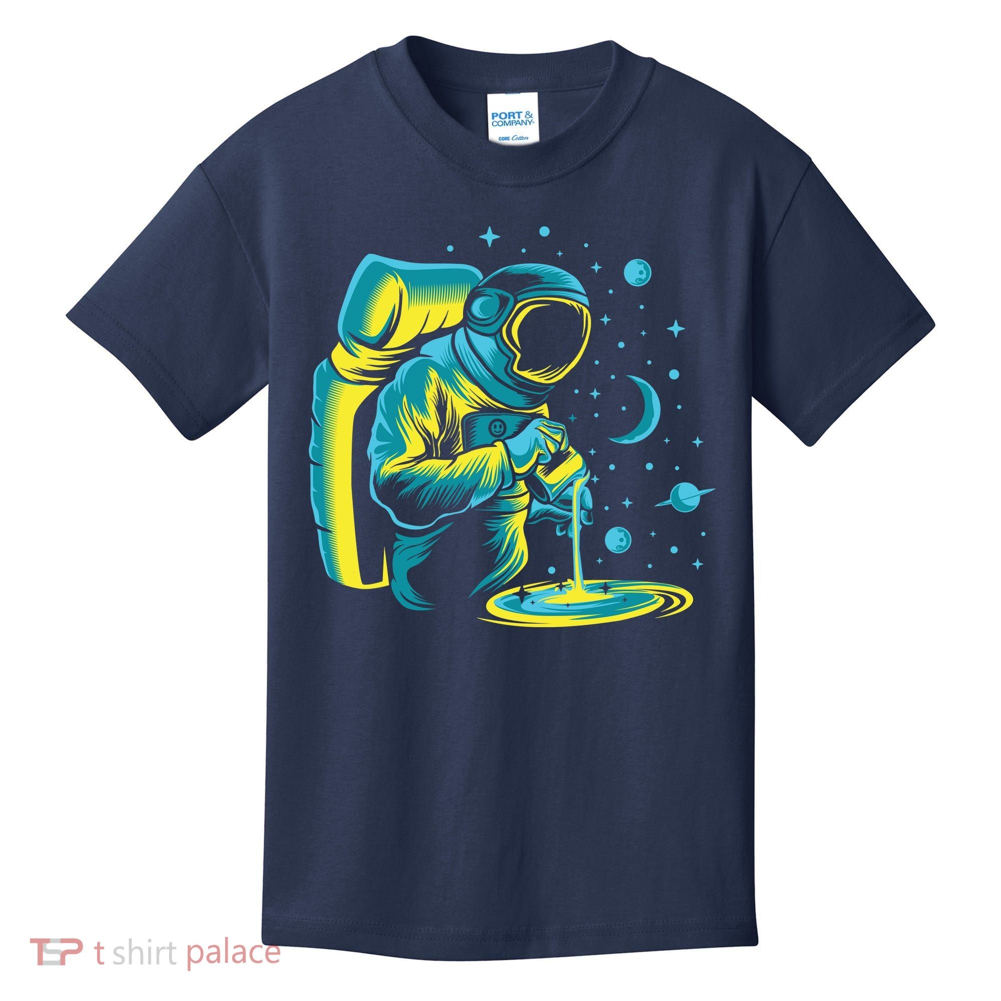 Galaxy Coffee Astronaut Pouring Coffee Kids T-Shirt