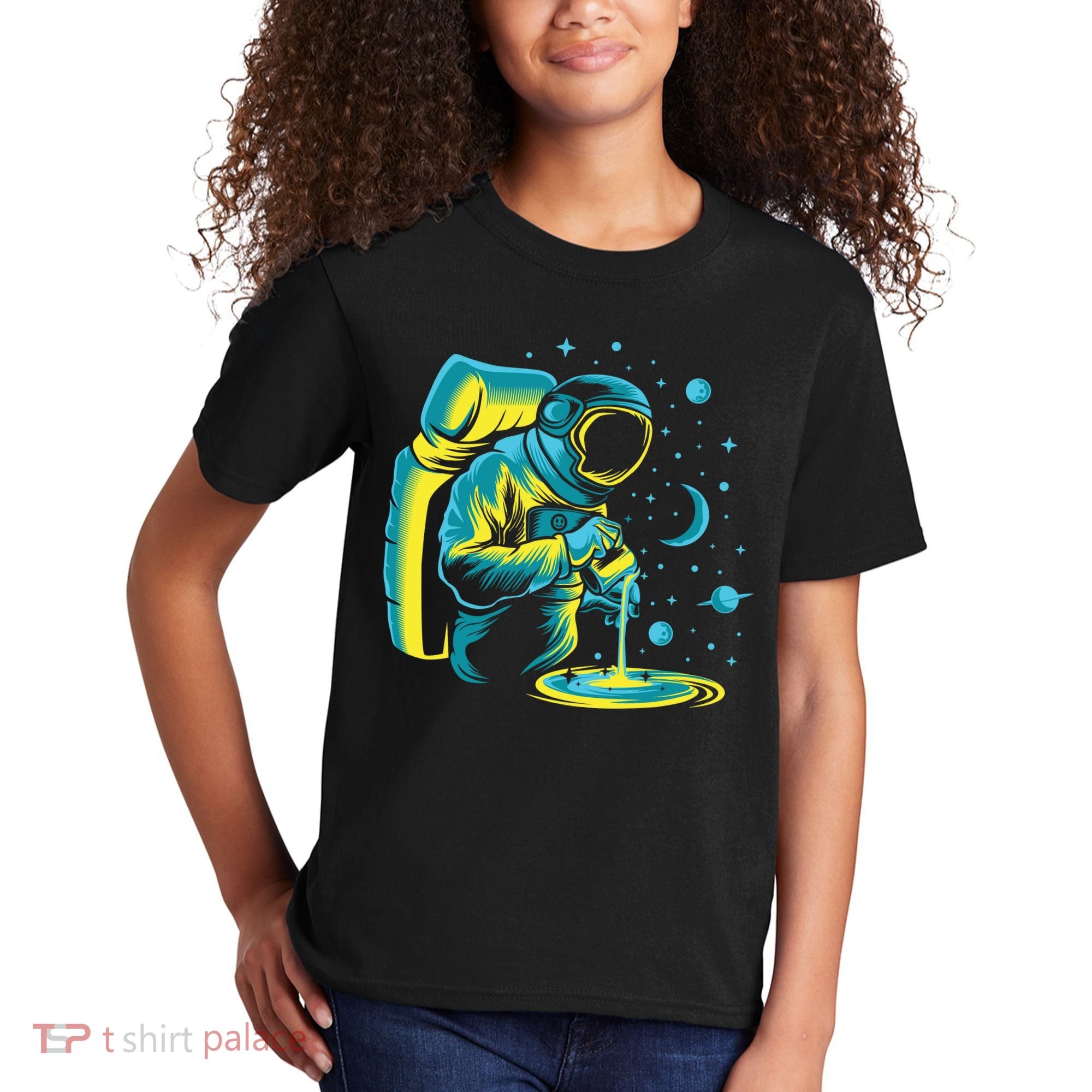 Galaxy Coffee Astronaut Pouring Coffee Kids T-Shirt