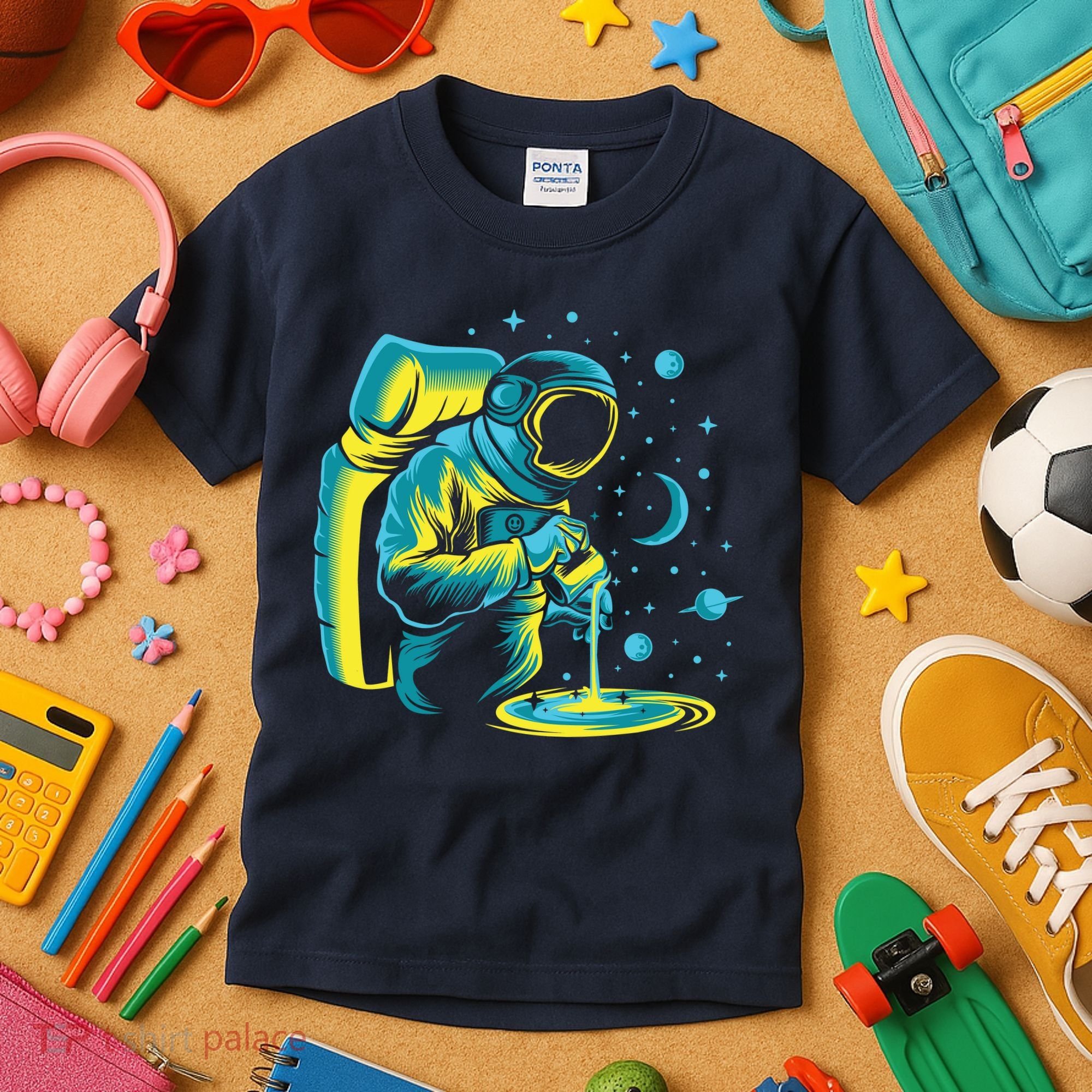Galaxy Coffee Astronaut Pouring Coffee Kids T-Shirt