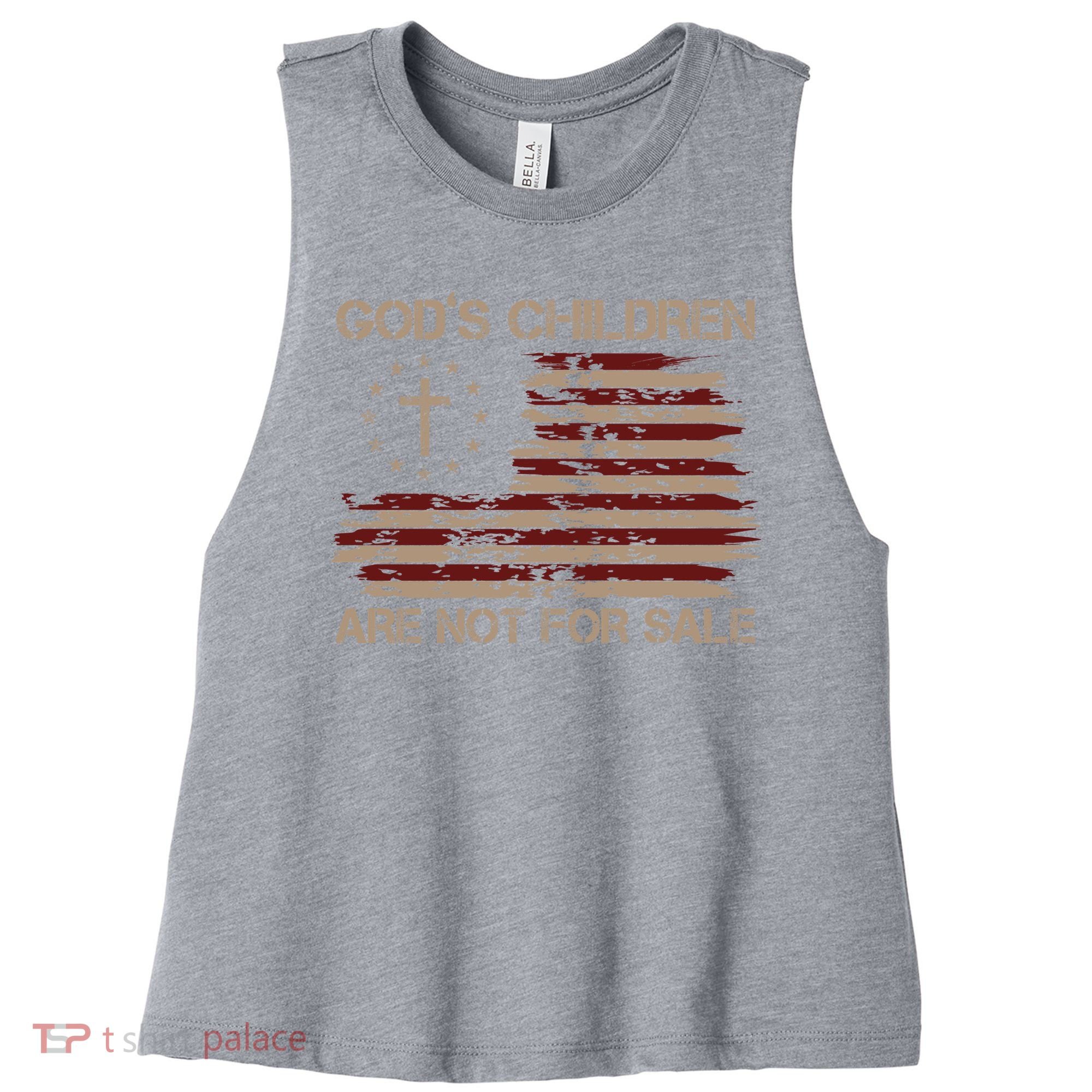 Gods Children Are Not For Sale American Flag Cross Women's Racerback Cropped Tank