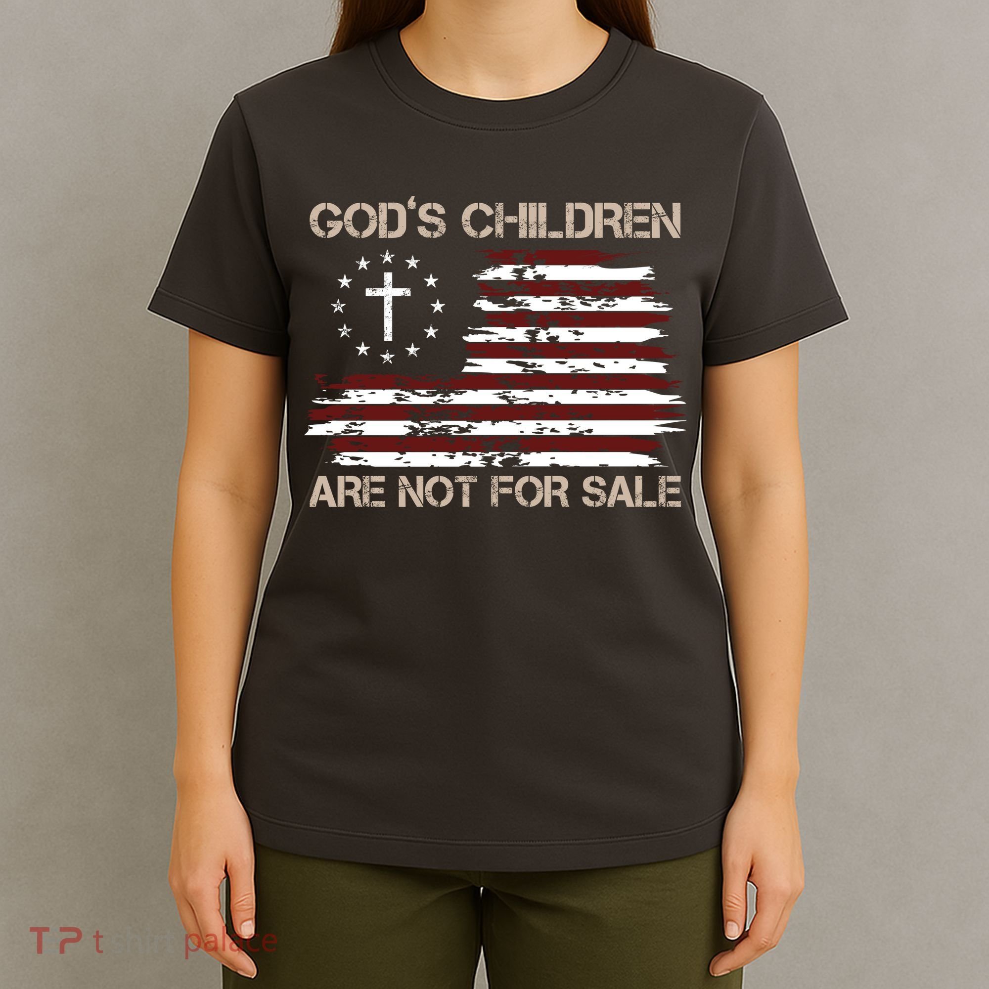 Gods Children Are Not For Sale American Flag Cross T-Shirt