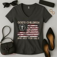 Gods Children Are Not For Sale American Flag Cross Women's V-Neck T-Shirt thumb 2