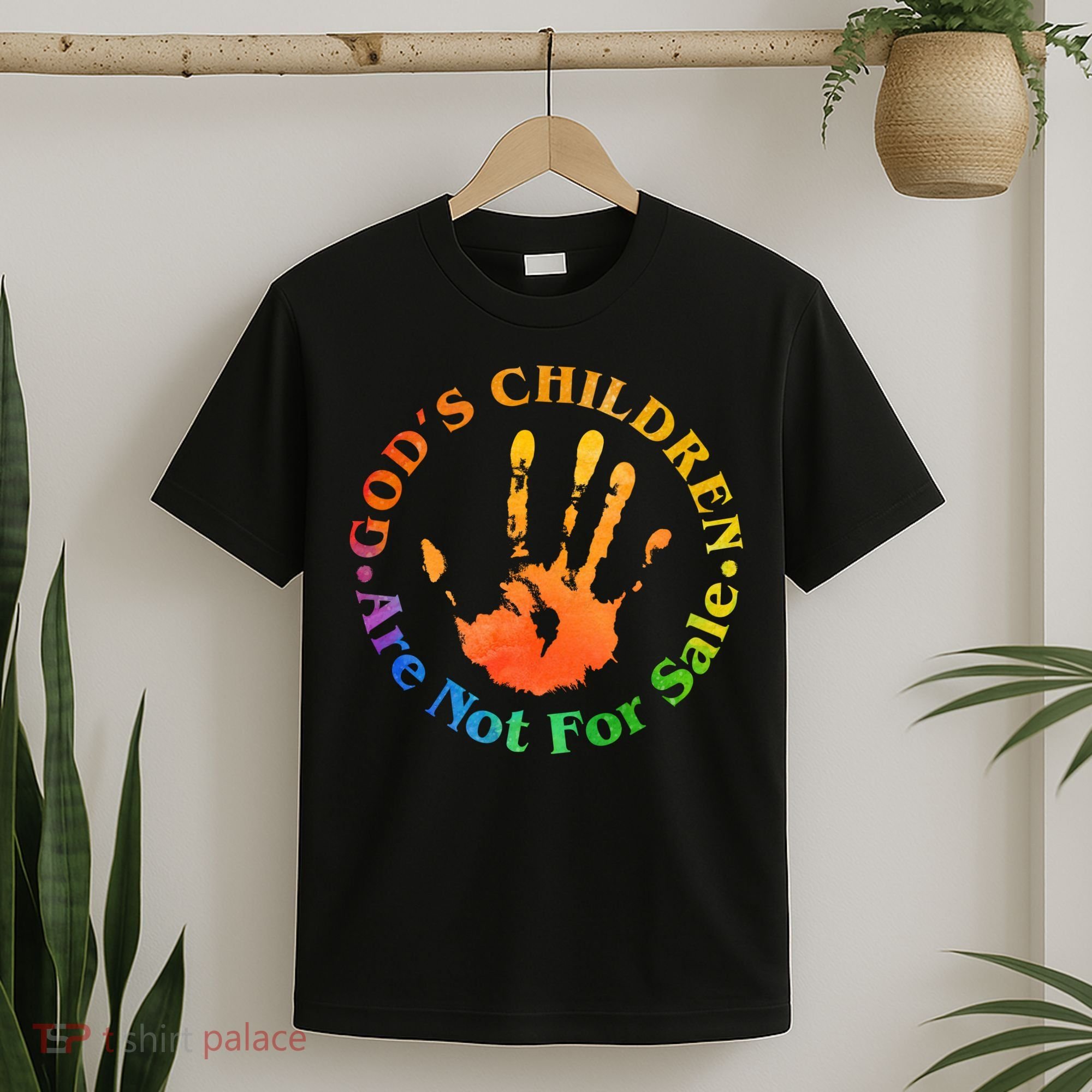 Gods Children Are Not For Sale Colorful Hand Print T-Shirt