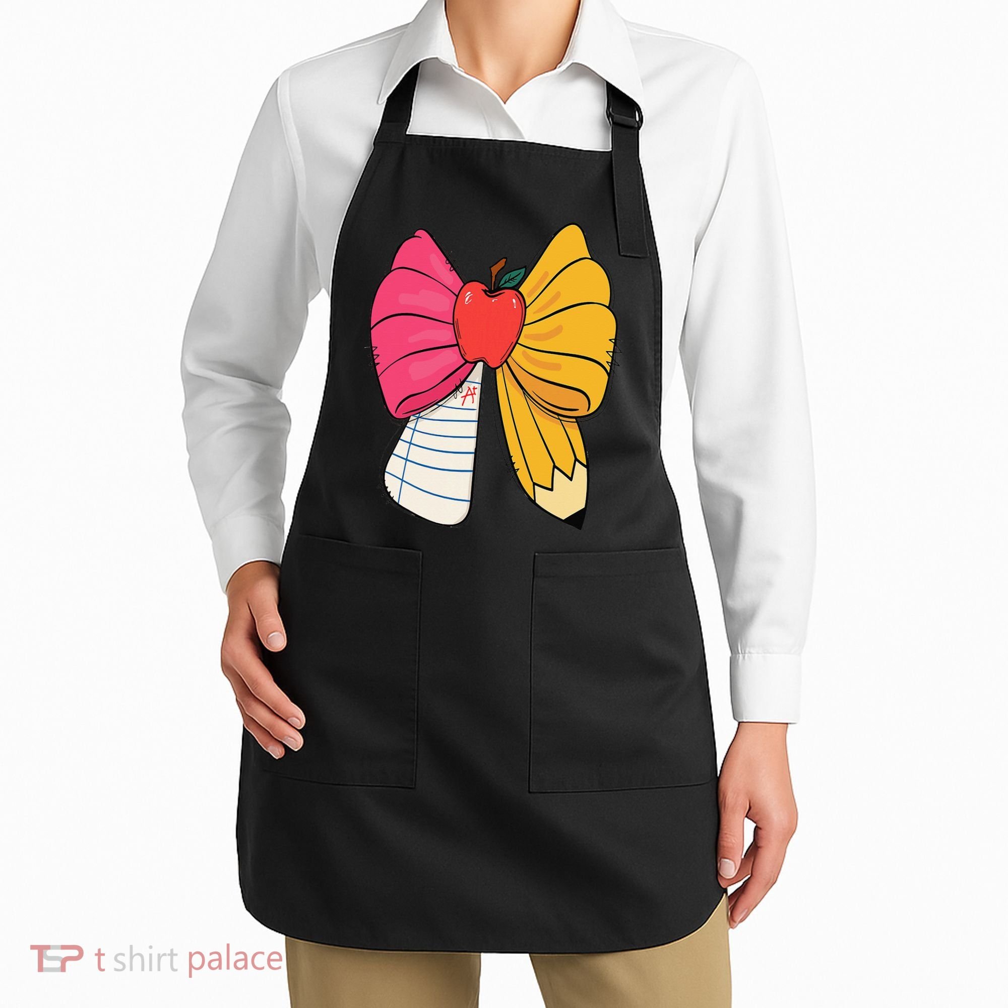 Girly Coquette Bow Pencil Teacher Student Back To School Apron