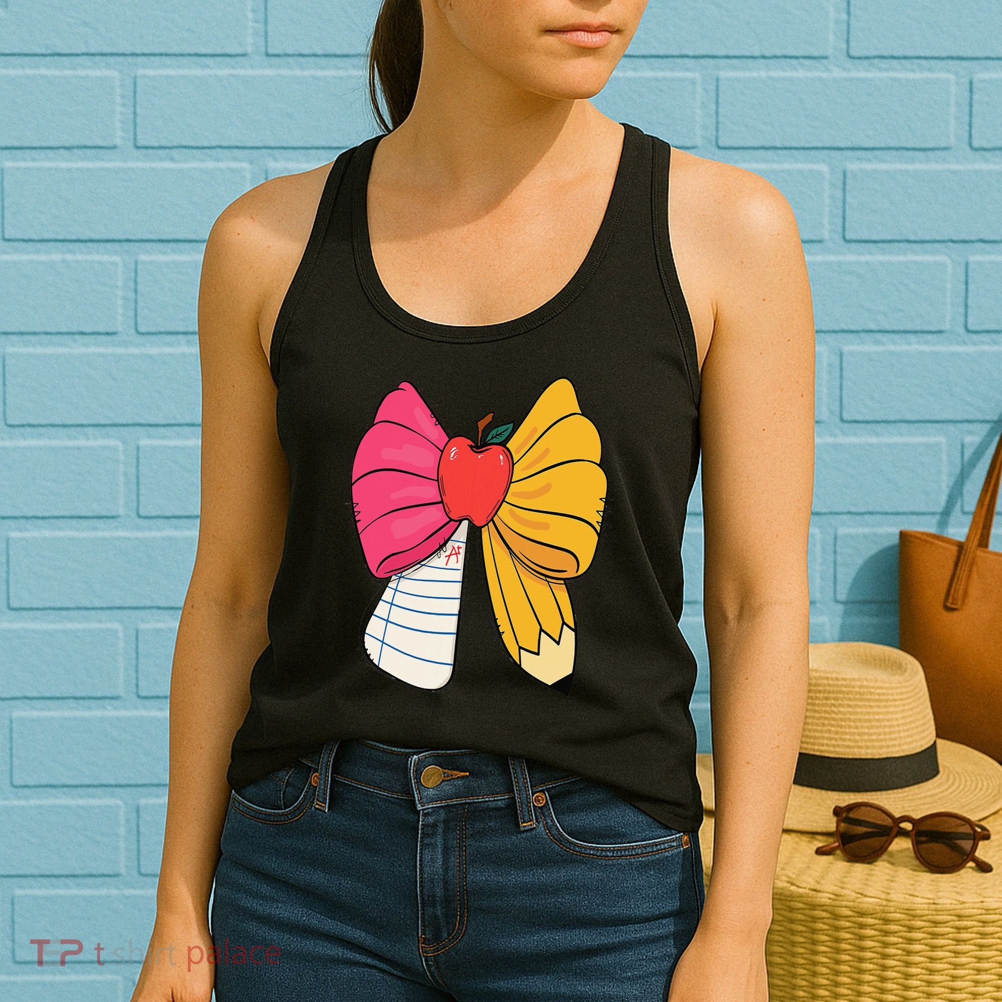 Girly Coquette Bow Pencil Teacher Student Back To School Women's Tank Top