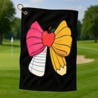 Girly Coquette Bow Pencil Teacher Student Back To School Golf Towel thumb 1