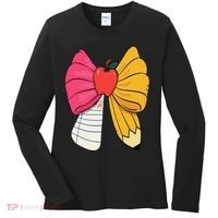 Girly Coquette Bow Pencil Teacher Student Back To School Women's Long Sleeve Shirt thumb 0
