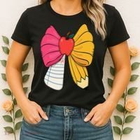 Girly Coquette Bow Pencil Teacher Student Back To School Women's T-Shirt thumb 2