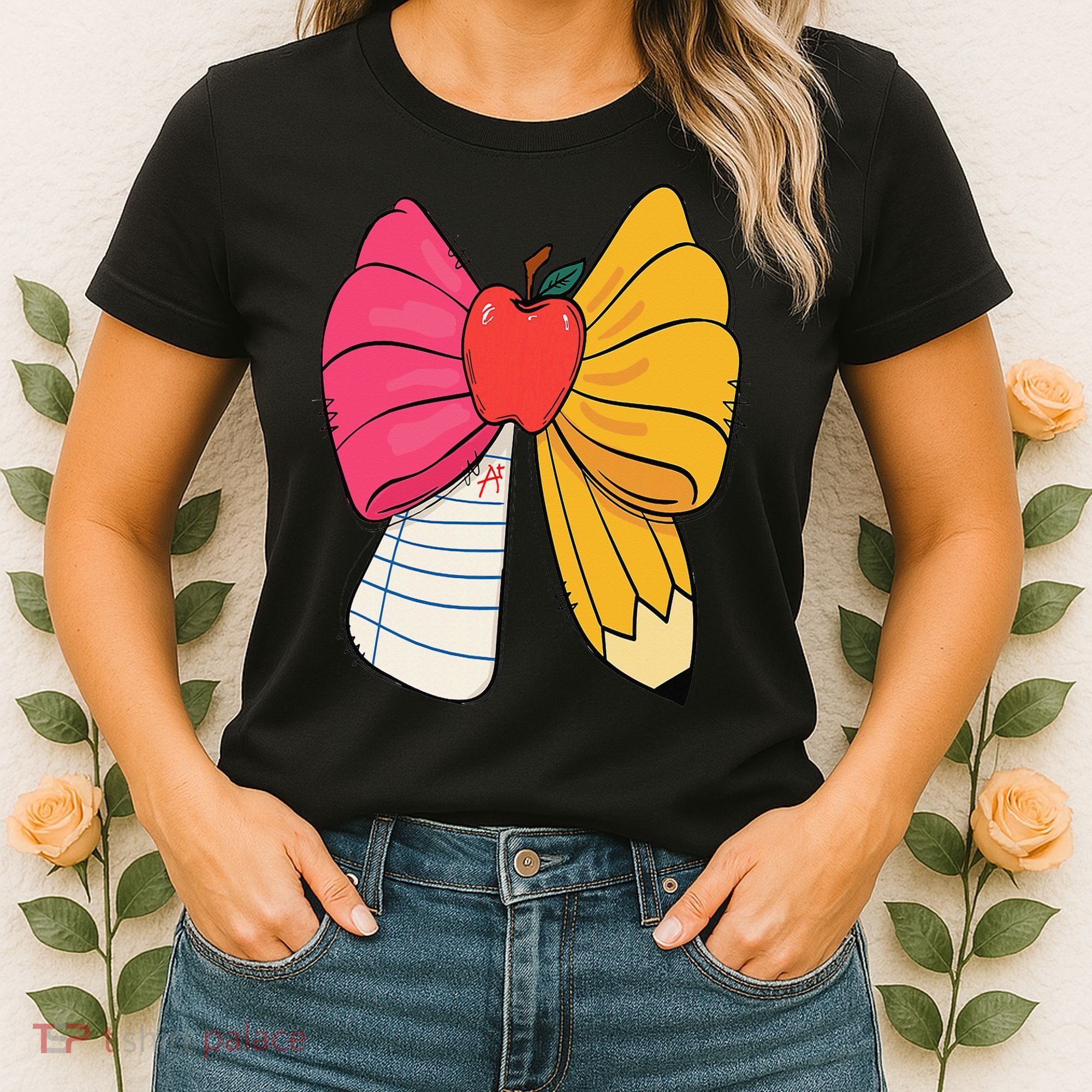 Girly Coquette Bow Pencil Teacher Student Back To School Women's T-Shirt