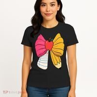 Girly Coquette Bow Pencil Teacher Student Back To School Women's T-Shirt thumb 4