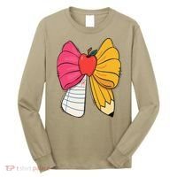 Girly Coquette Bow Pencil Teacher Student Back To School Long Sleeve Shirt thumb 0