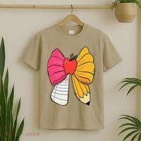 Girly Coquette Bow Pencil Teacher Student Back To School T-Shirt thumb 2
