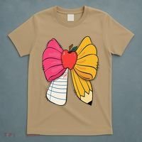 Girly Coquette Bow Pencil Teacher Student Back To School T-Shirt thumb 5