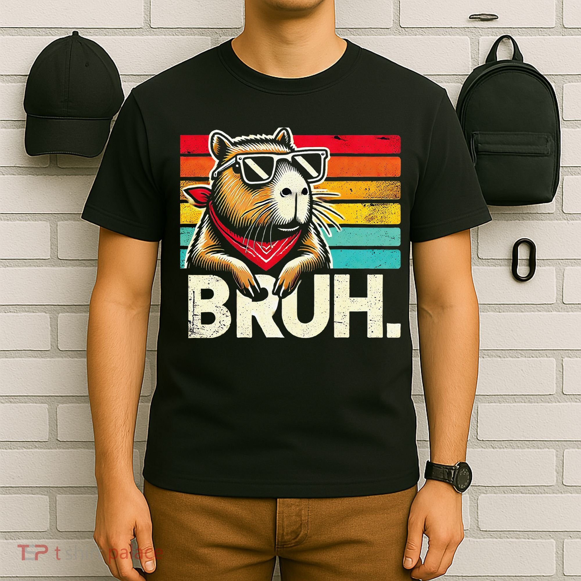 Gaming Capybara Bruh Retro Vintage Funny Bruh Girl T-Shirt