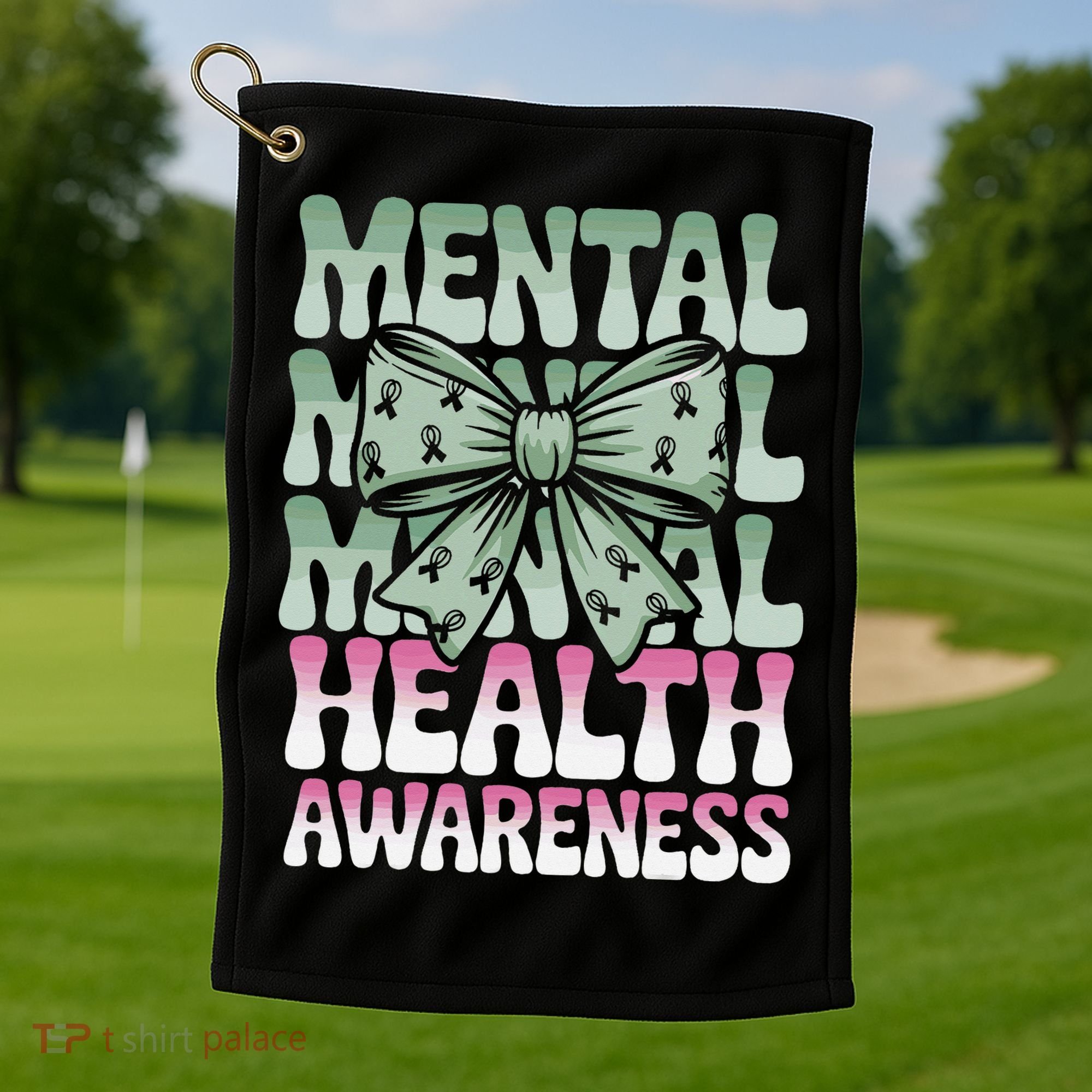 Green Coquette Bow Mental Health Awareness Women Golf Towel