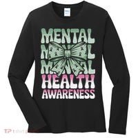 Green Coquette Bow Mental Health Awareness Women Women's Long Sleeve Shirt thumb 0