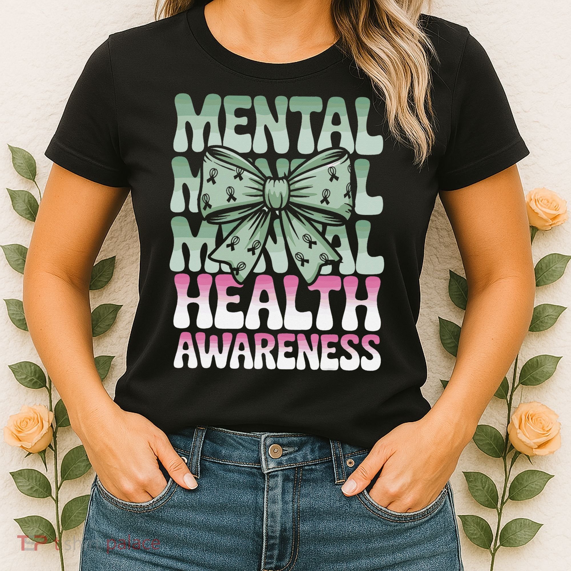 Green Coquette Bow Mental Health Awareness Women Women's T-Shirt