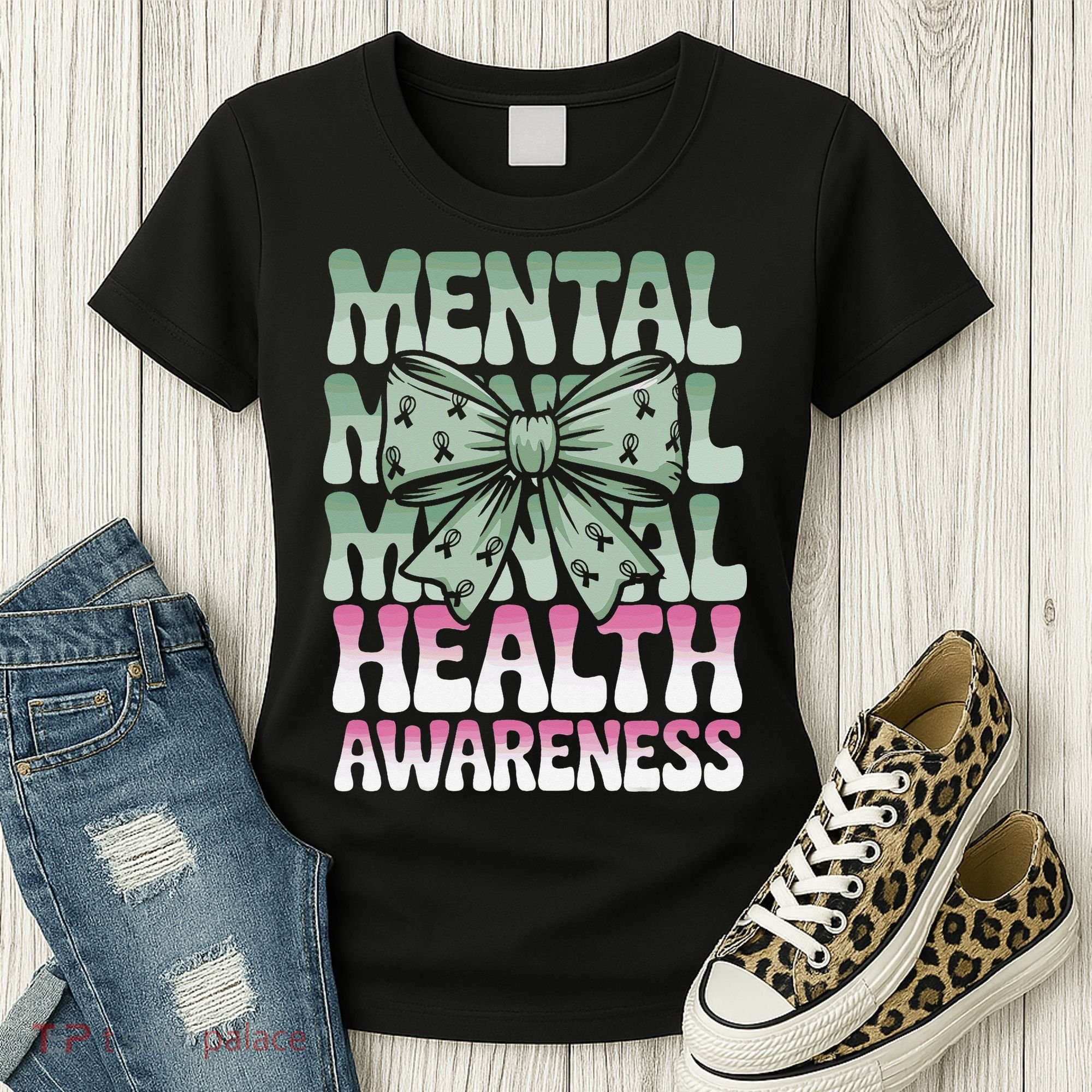 Green Coquette Bow Mental Health Awareness Women Women's T-Shirt