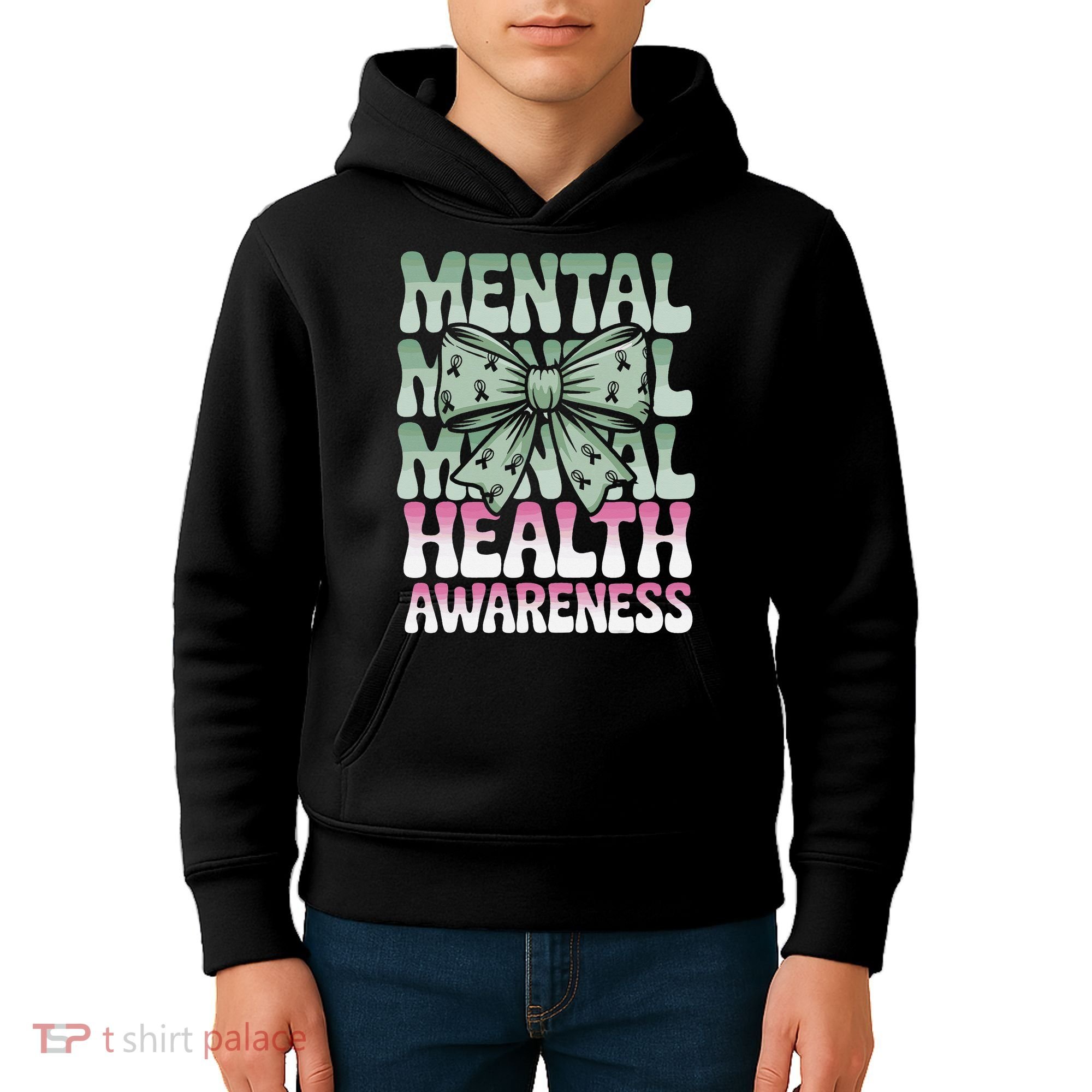 Green Coquette Bow Mental Health Awareness Women Kids Hoodie