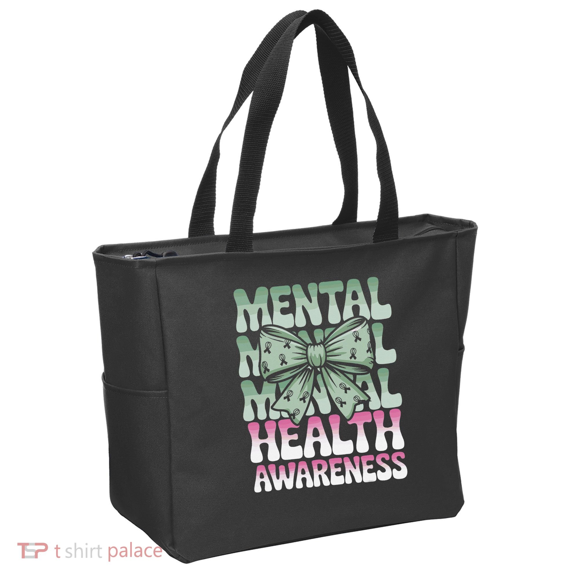 Green Coquette Bow Mental Health Awareness Women Tote Bag