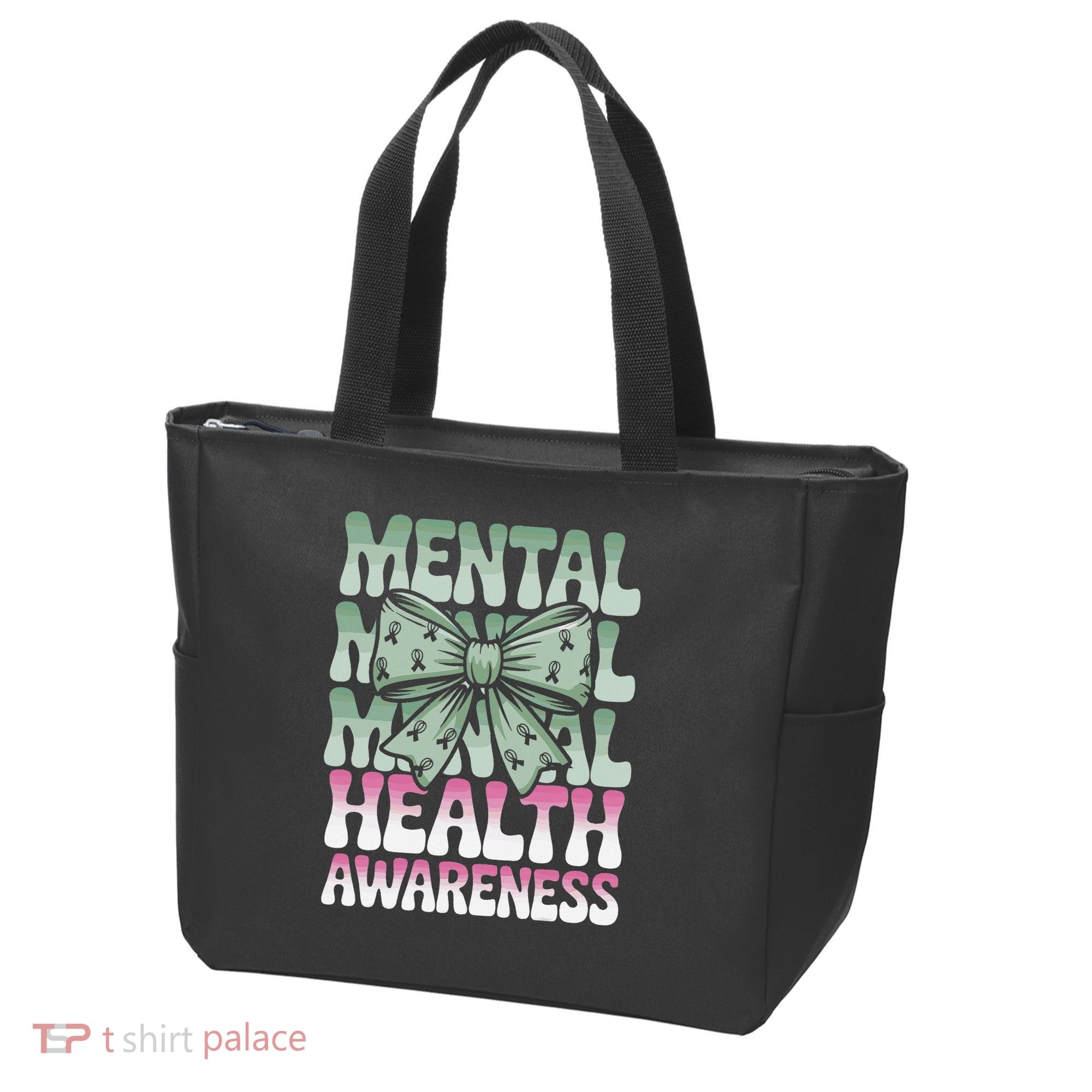 Green Coquette Bow Mental Health Awareness Women Tote Bag