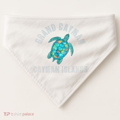 Grand Cayman Beach Design Sea Turtle Illustration Gift USA-Made Doggie Bandana