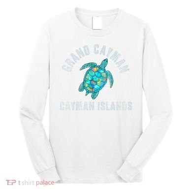 Grand Cayman Beach Design Sea Turtle Illustration Gift Long Sleeve Shirt