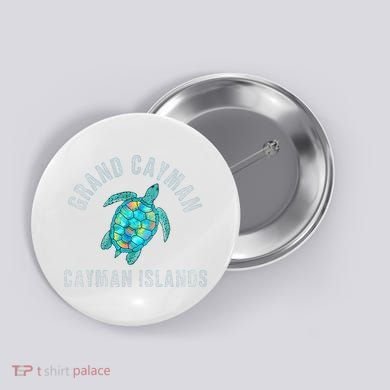 Grand Cayman Beach Design Sea Turtle Illustration Gift Button