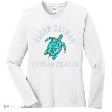 Grand Cayman Beach Design Sea Turtle Illustration Gift Women's Long Sleeve Shirt