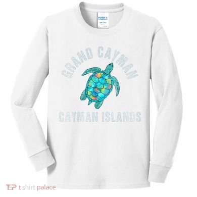 Grand Cayman Beach Design Sea Turtle Illustration Gift Kids Long Sleeve Shirt