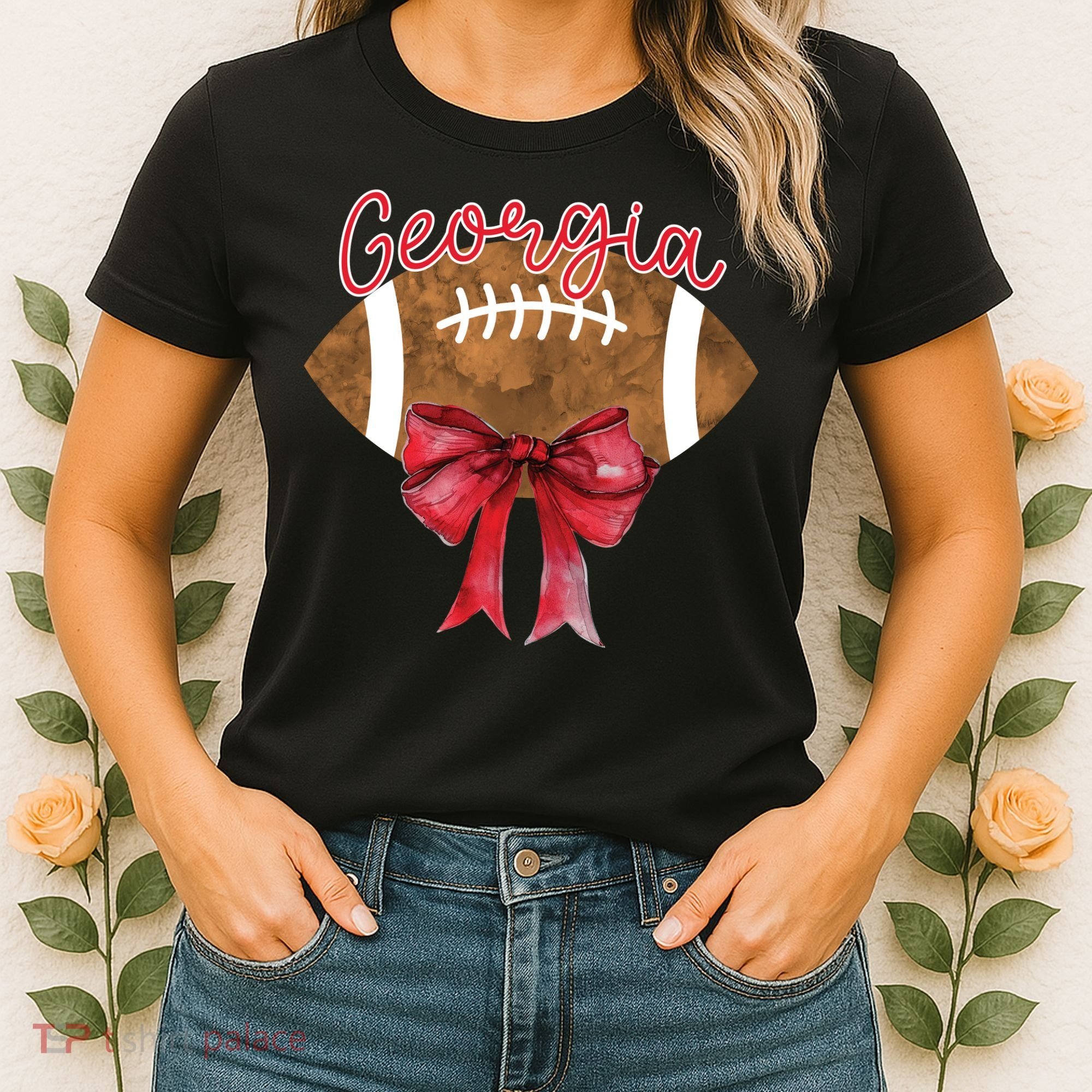 Georgia Coquette Bow Football Fan Women's T-Shirt