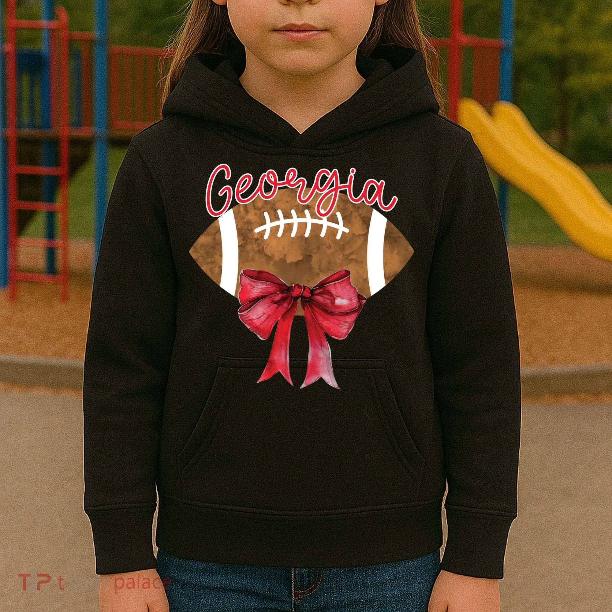 Georgia Coquette Bow Football Fan Kids Hoodie