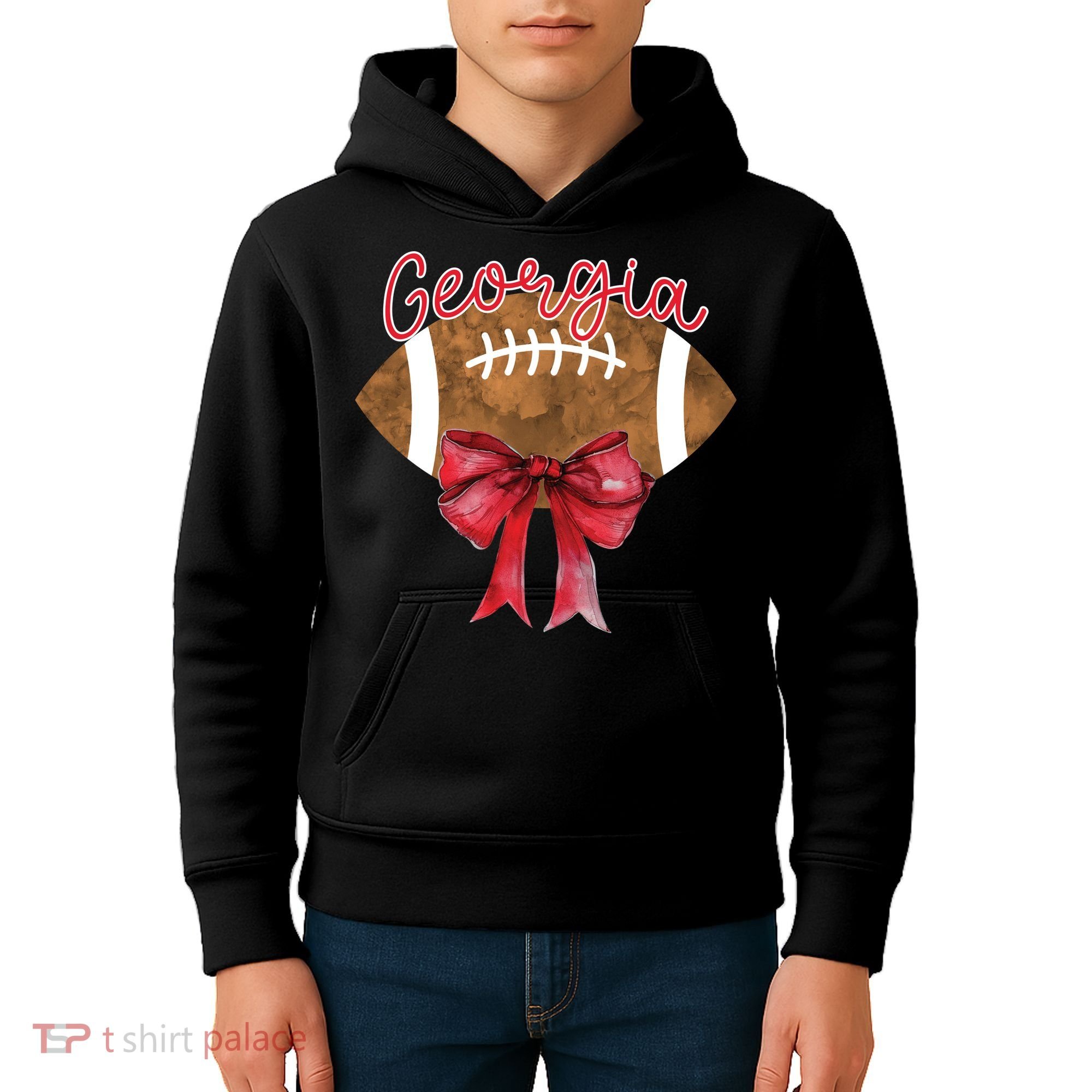 Georgia Coquette Bow Football Fan Kids Hoodie