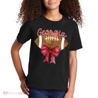 Georgia Coquette Bow Football Fan Kids T-Shirt thumb 2